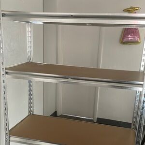 Metal Storage Shelving Unit with Tan Shelves